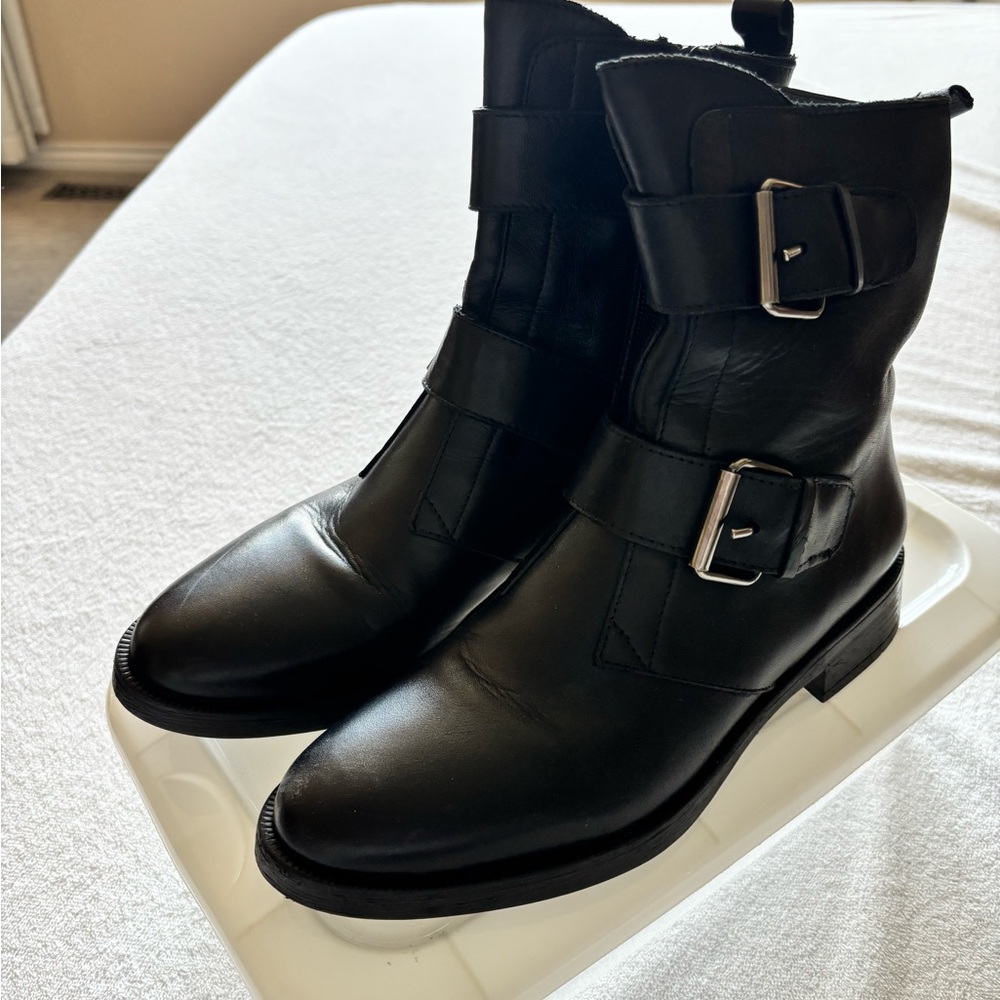 Emanuele Crasto Italian Leather Black Buckle Ankle Boots